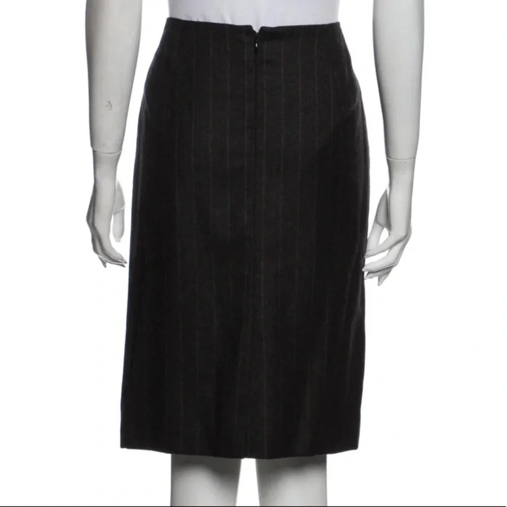 Akris women size 12‎ striped pencil skirt knee length workwear brown